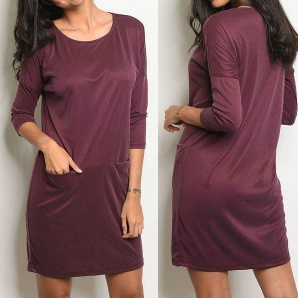 ADORATION SUPER SOFT POCKETED TUNIC DRESS (WINE)